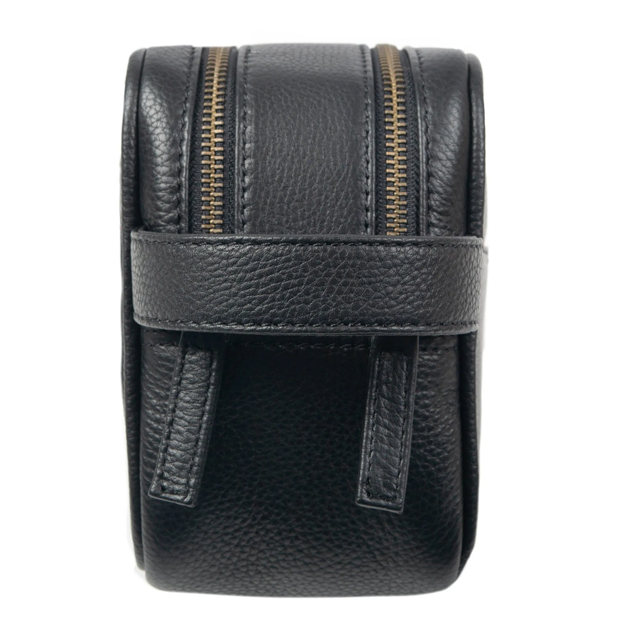Men's Two-Zip Pebble Grain Leather Wash Bag