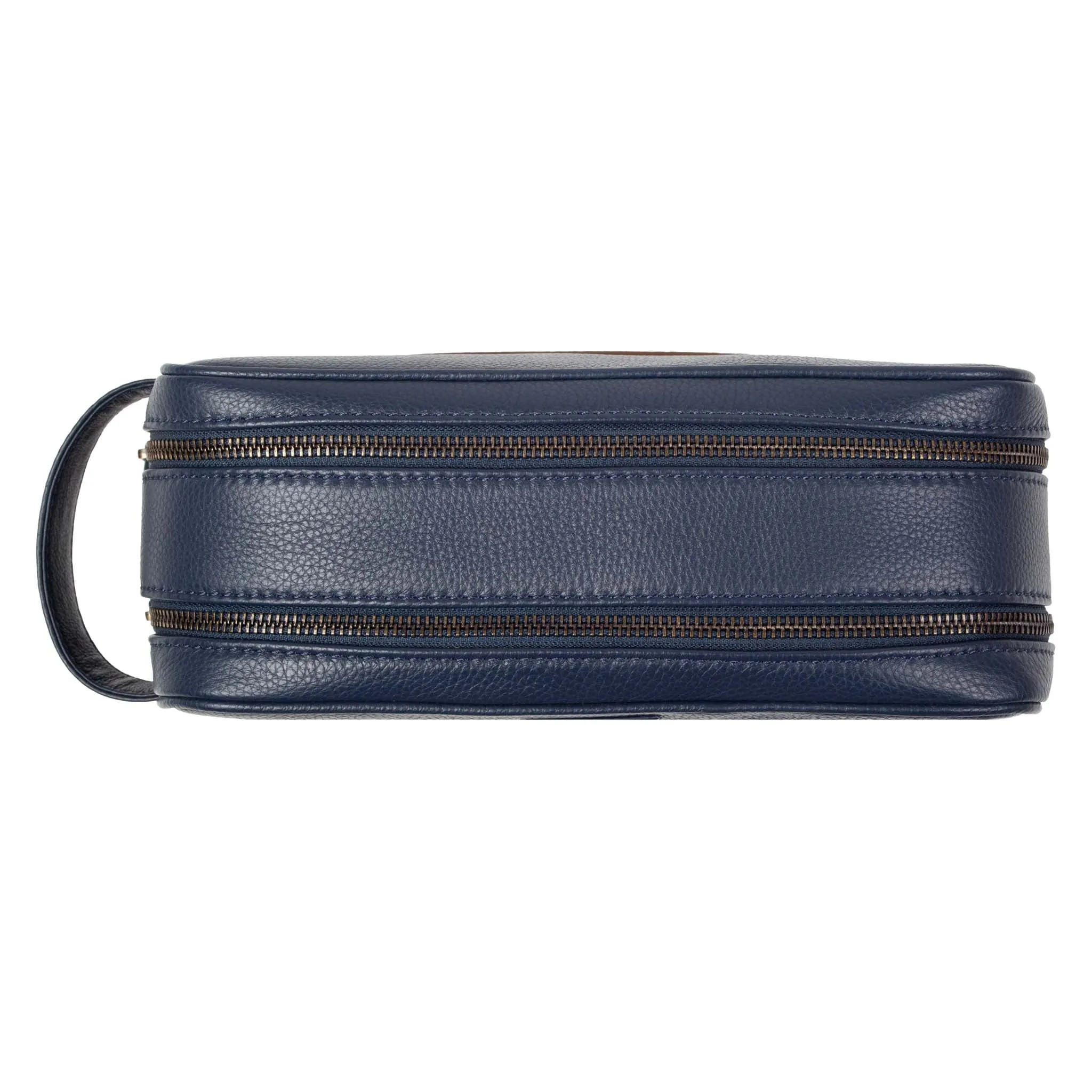 Men's Two-Zip Pebble Grain Leather Wash Bag