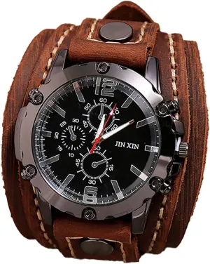 Men's Vintage Hand Stitched Leather Watch - Exaggerated Punk Hip Hop Wrist Watch