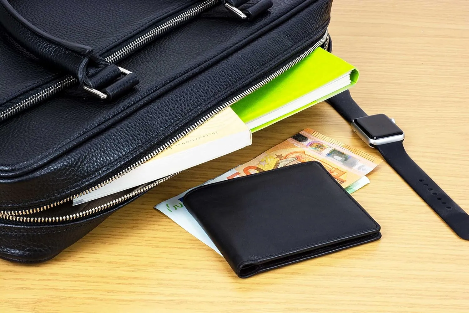 Mens Wallet Full Grain Genuine Leather Slim Minimalist Front Pocket Bifold Soft Nappa RFID Protection Black