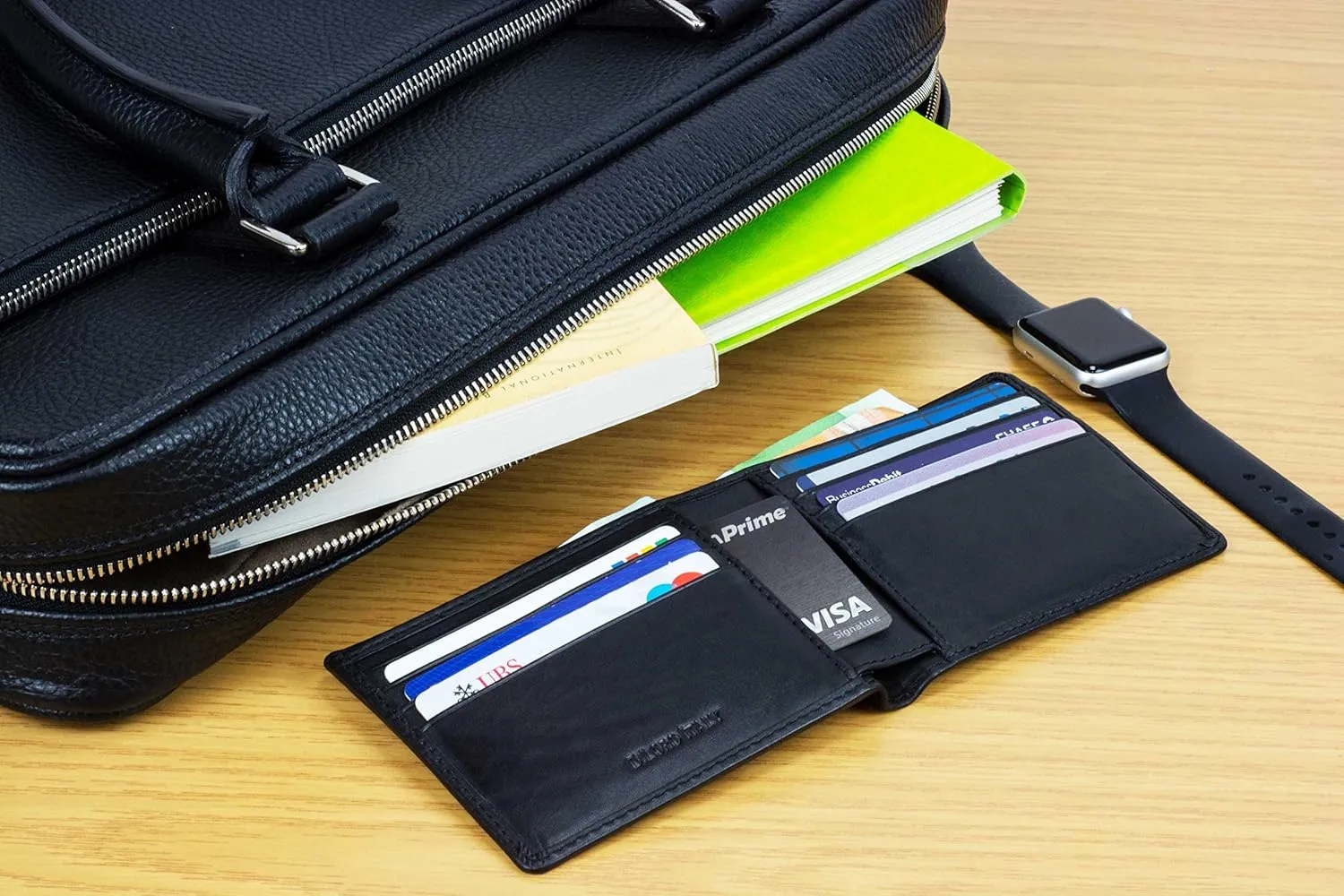 Mens Wallet Full Grain Genuine Leather Slim Minimalist Front Pocket Bifold Soft Nappa RFID Protection Black