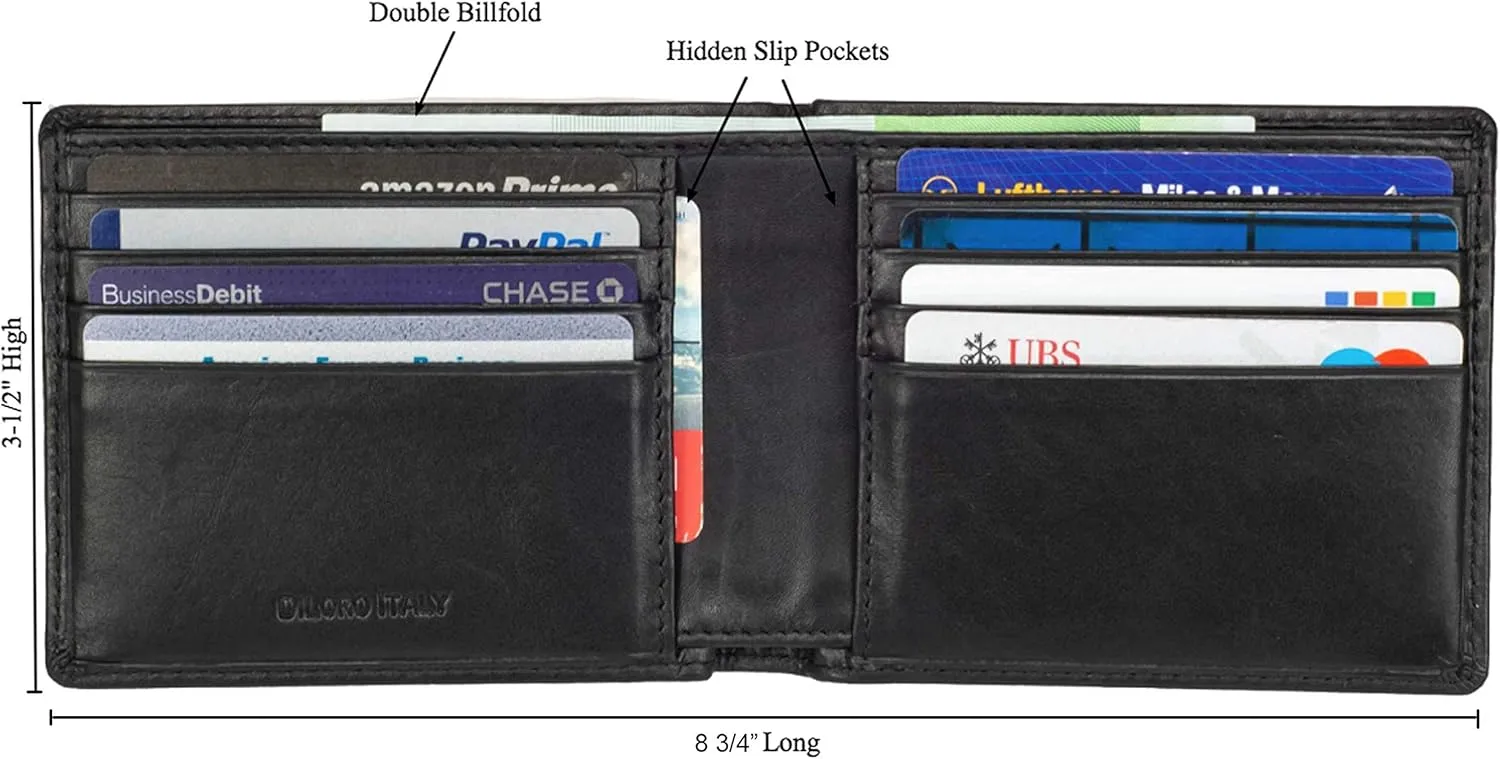 Mens Wallet Full Grain Genuine Leather Slim Minimalist Front Pocket Bifold Soft Nappa RFID Protection Black