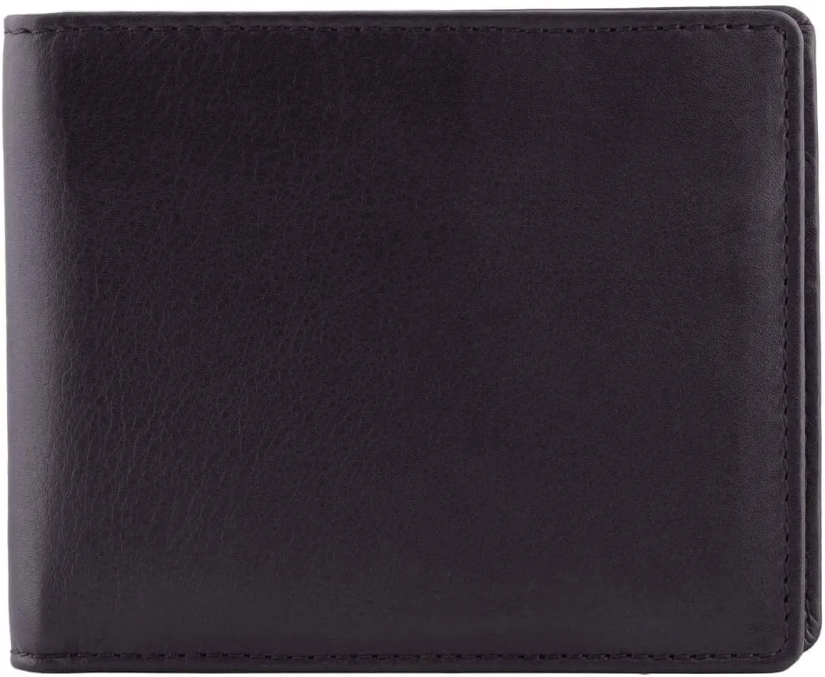 Mens Wallet Full Grain Genuine Leather Slim Minimalist Front Pocket Bifold Soft Nappa RFID Protection Black