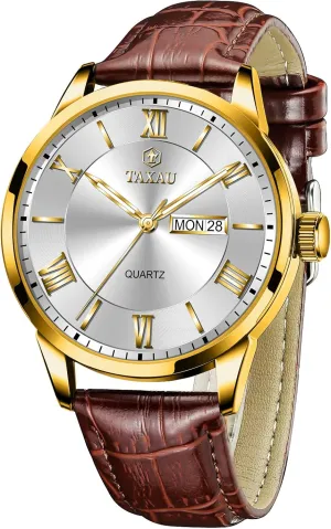 Mens Watches Waterproof Leather Watch for Men Dress Luxury Analog Quartz Watch Casual Large Number Wrist Watch Day Date Classic Watches Easy Read Big Face reloj para Hombre