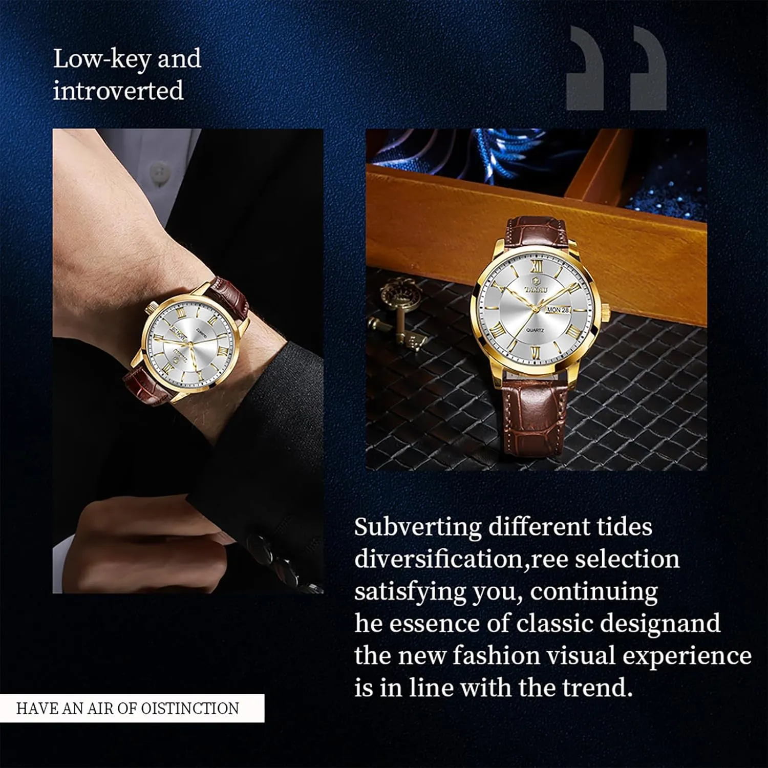 Mens Watches Waterproof Leather Watch for Men Dress Luxury Analog Quartz Watch Casual Large Number Wrist Watch Day Date Classic Watches Easy Read Big Face reloj para Hombre