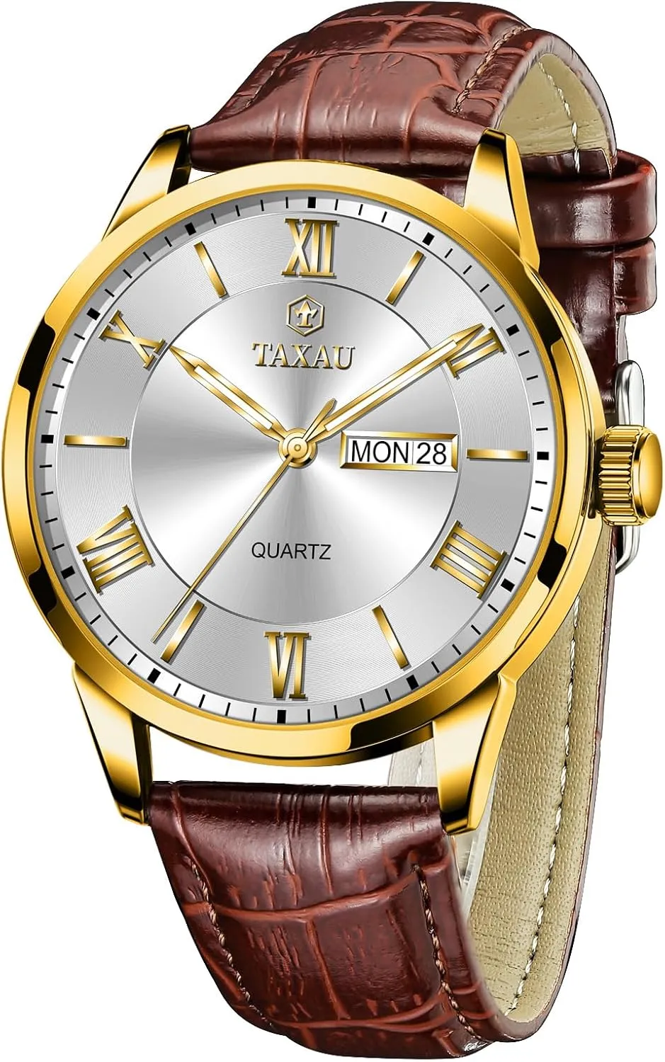 Mens Watches Waterproof Leather Watch for Men Dress Luxury Analog Quartz Watch Casual Large Number Wrist Watch Day Date Classic Watches Easy Read Big Face reloj para Hombre