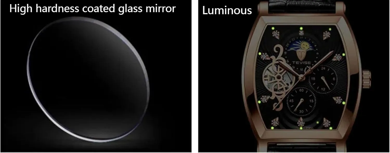 Men's Wine Barrel Square Dial Fully Automatic Mechanical Watch with Hollow Out Design Waterproof Leather Luminous Men's Watch