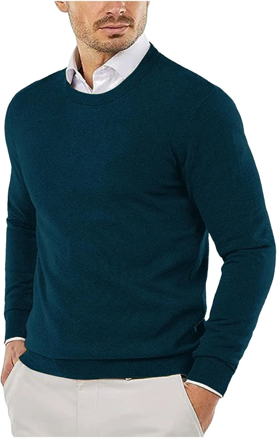 Men's Wine Crew Neck Sweater Soft Knitted Pullover for Fall & Winter Casual Warm Long Sleeve Jumper Classic Knitwear