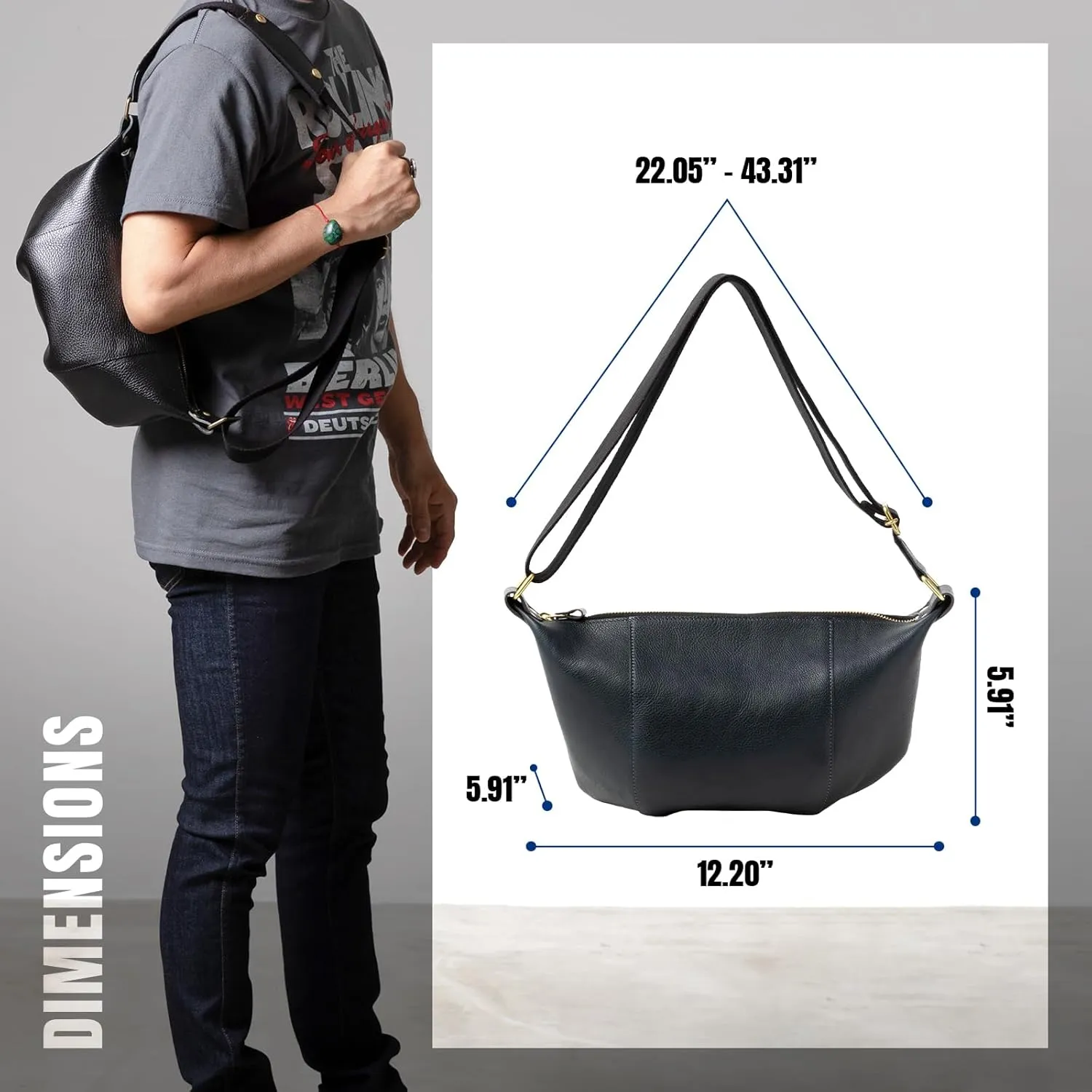 Mens Womens Genuine Italian Crossbody Leather Bag Stylish One shoulder Bag With Inner Pocket and Adjustable Strap