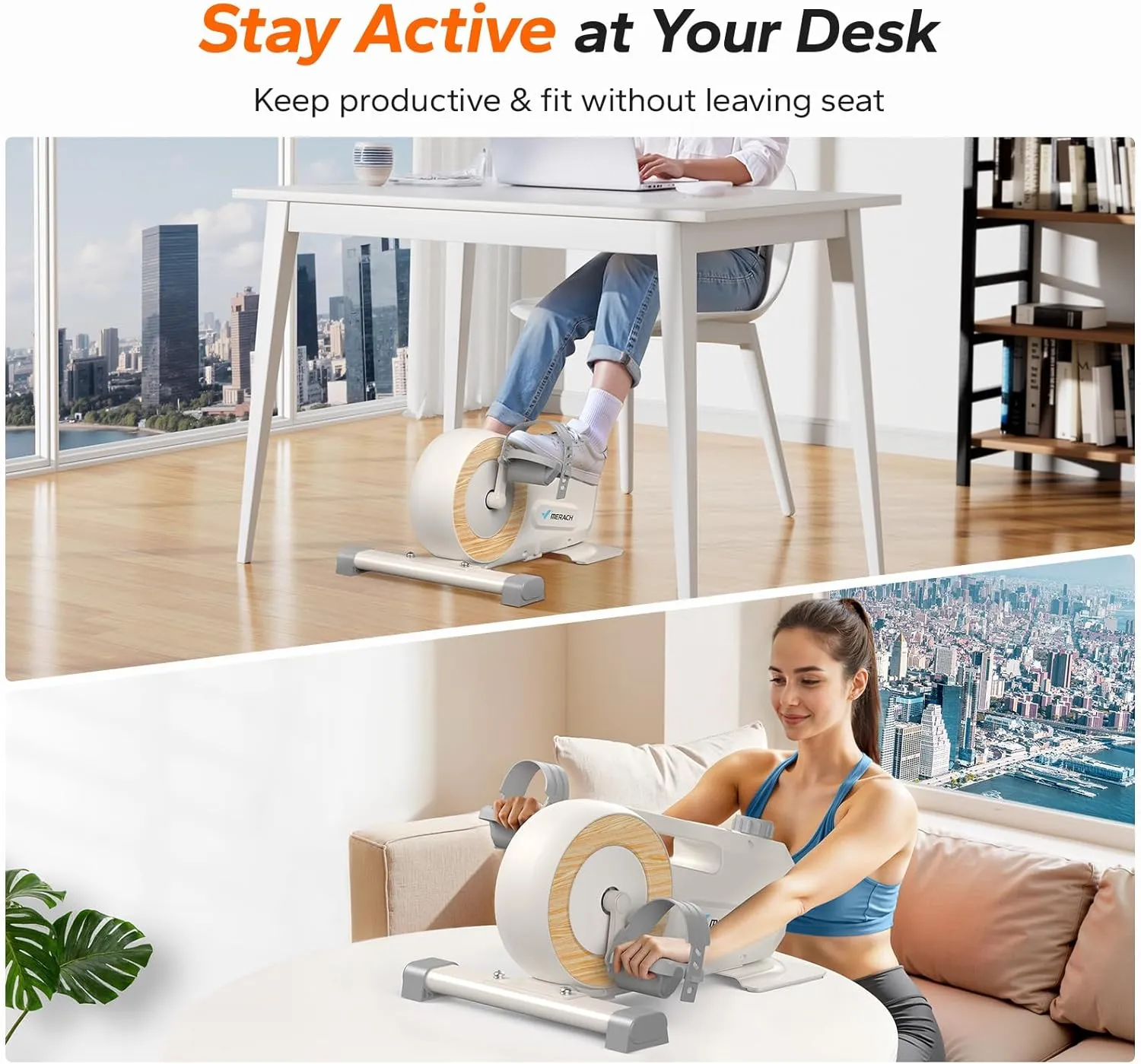 MERACH Under Desk Bike Pedal Exerciser, Mini Exercise Bike with 8-Level Magnetic Resistance, LCD Display & Anti-Slip Base, Eco-Friendly Portable Desk Bike for Office, Home, or Rehab