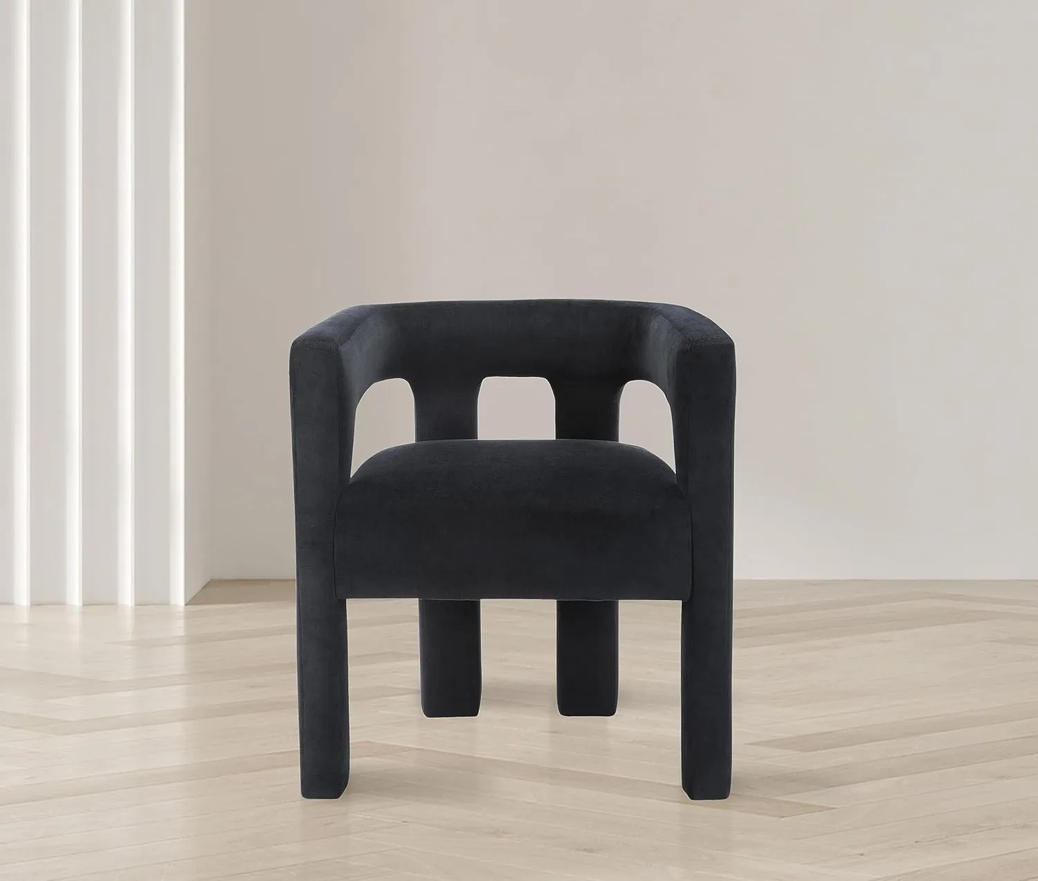 Meridian Furniture 889Black-C Athena Collection Modern | Contemporary Velvet Upholstered Dining Chair with Soft Black Velvet, 25" W x 21" D x 27" H, Black