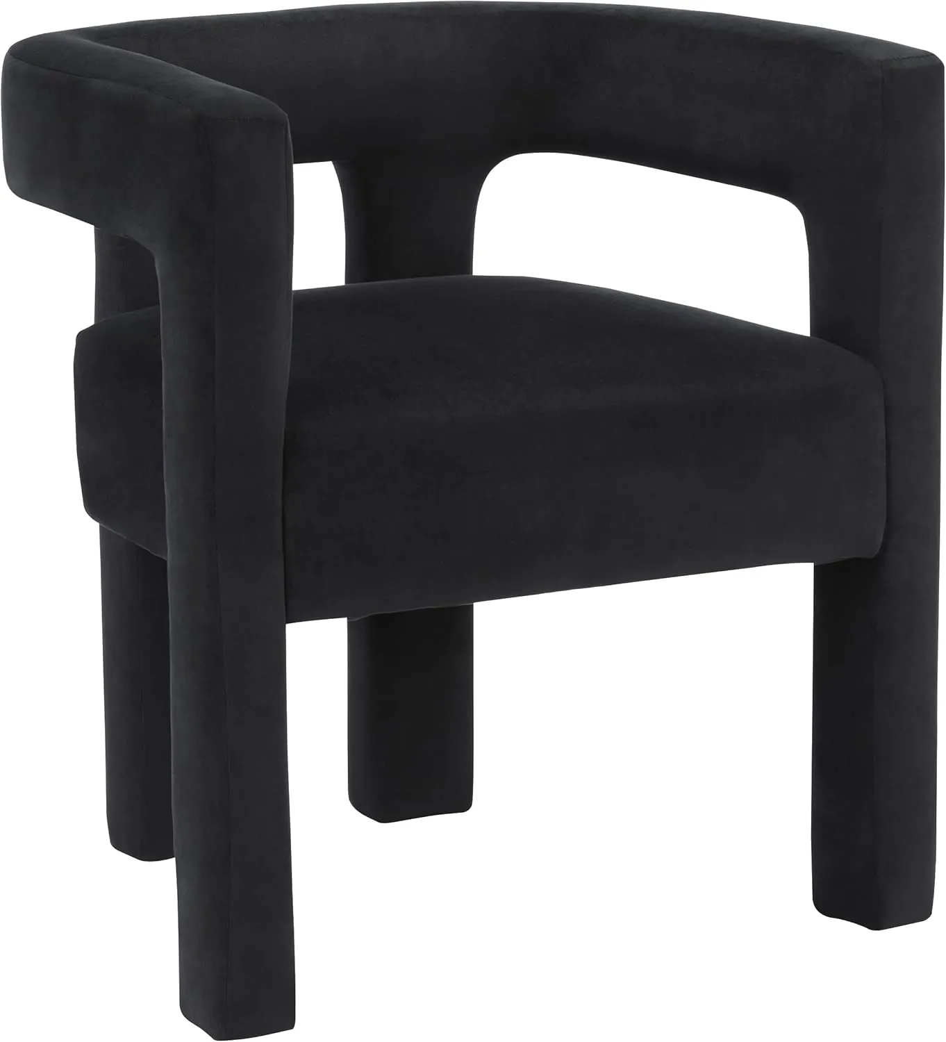 Meridian Furniture 889Black-C Athena Collection Modern | Contemporary Velvet Upholstered Dining Chair with Soft Black Velvet, 25" W x 21" D x 27" H, Black