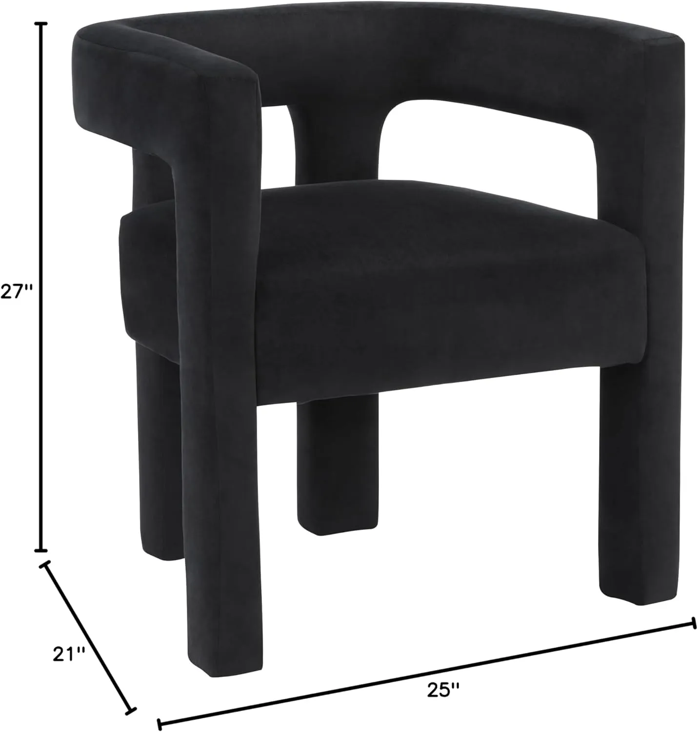 Meridian Furniture 889Black-C Athena Collection Modern | Contemporary Velvet Upholstered Dining Chair with Soft Black Velvet, 25" W x 21" D x 27" H, Black