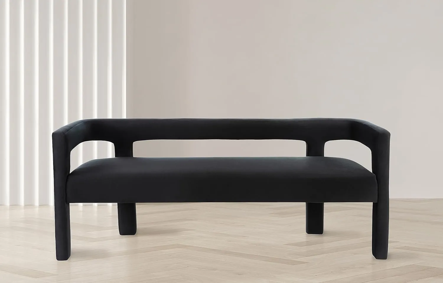 Meridian Furniture 892Black Athena Collection Modern | Contemporary Velvet Upholstered Bench with Soft Black Velvet, 66.5" W x 21" D x 27" H, Black