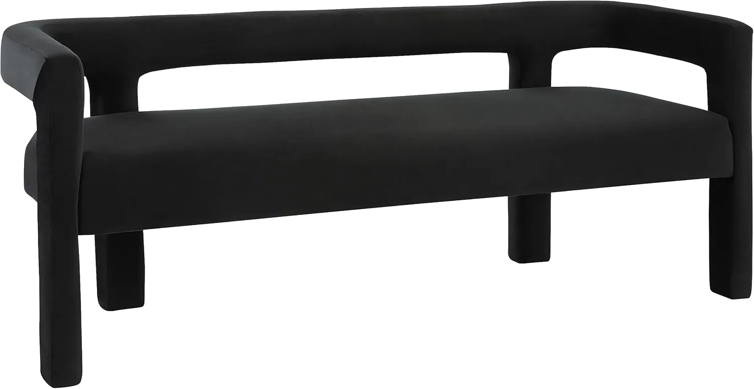 Meridian Furniture 892Black Athena Collection Modern | Contemporary Velvet Upholstered Bench with Soft Black Velvet, 66.5" W x 21" D x 27" H, Black