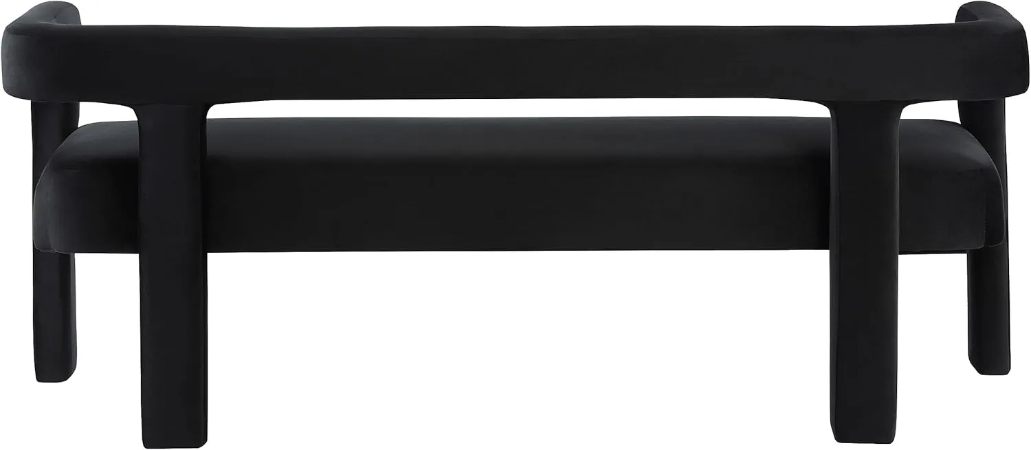 Meridian Furniture 892Black Athena Collection Modern | Contemporary Velvet Upholstered Bench with Soft Black Velvet, 66.5" W x 21" D x 27" H, Black