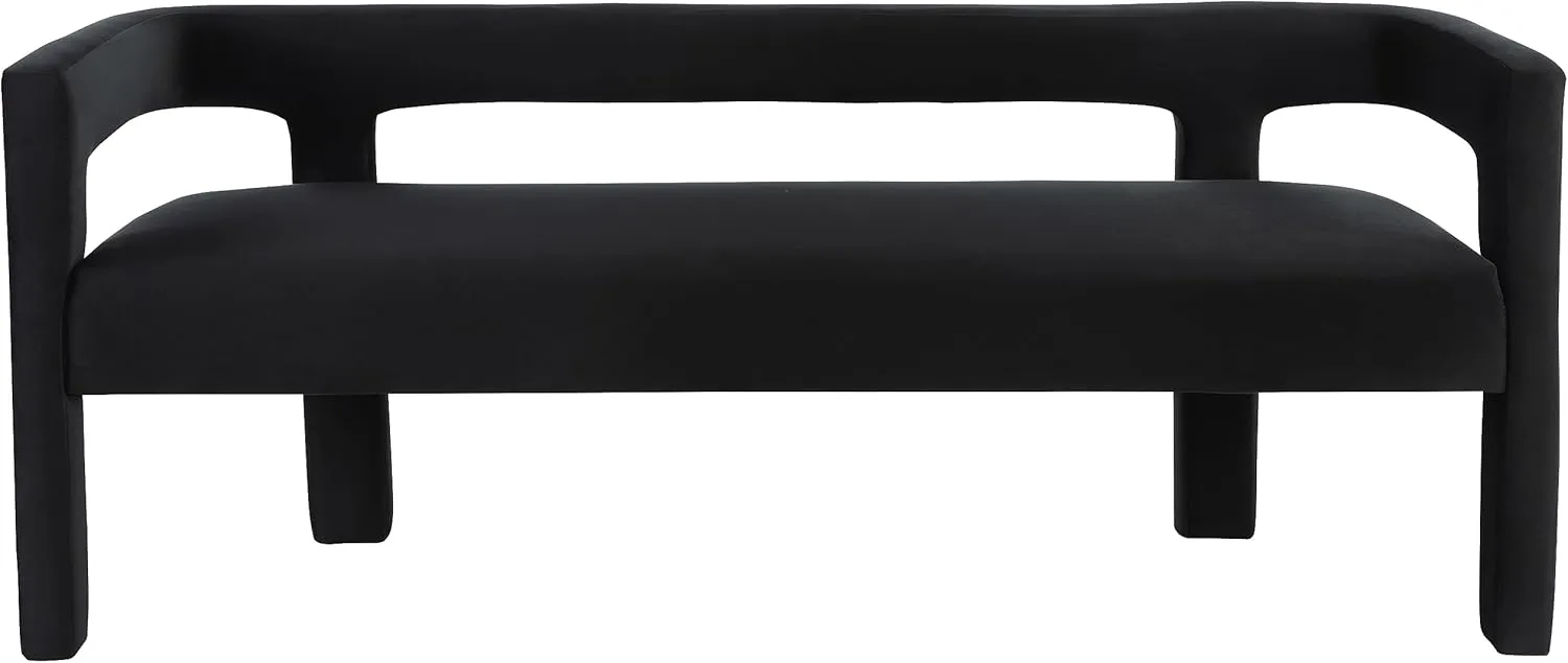 Meridian Furniture 892Black Athena Collection Modern | Contemporary Velvet Upholstered Bench with Soft Black Velvet, 66.5" W x 21" D x 27" H, Black