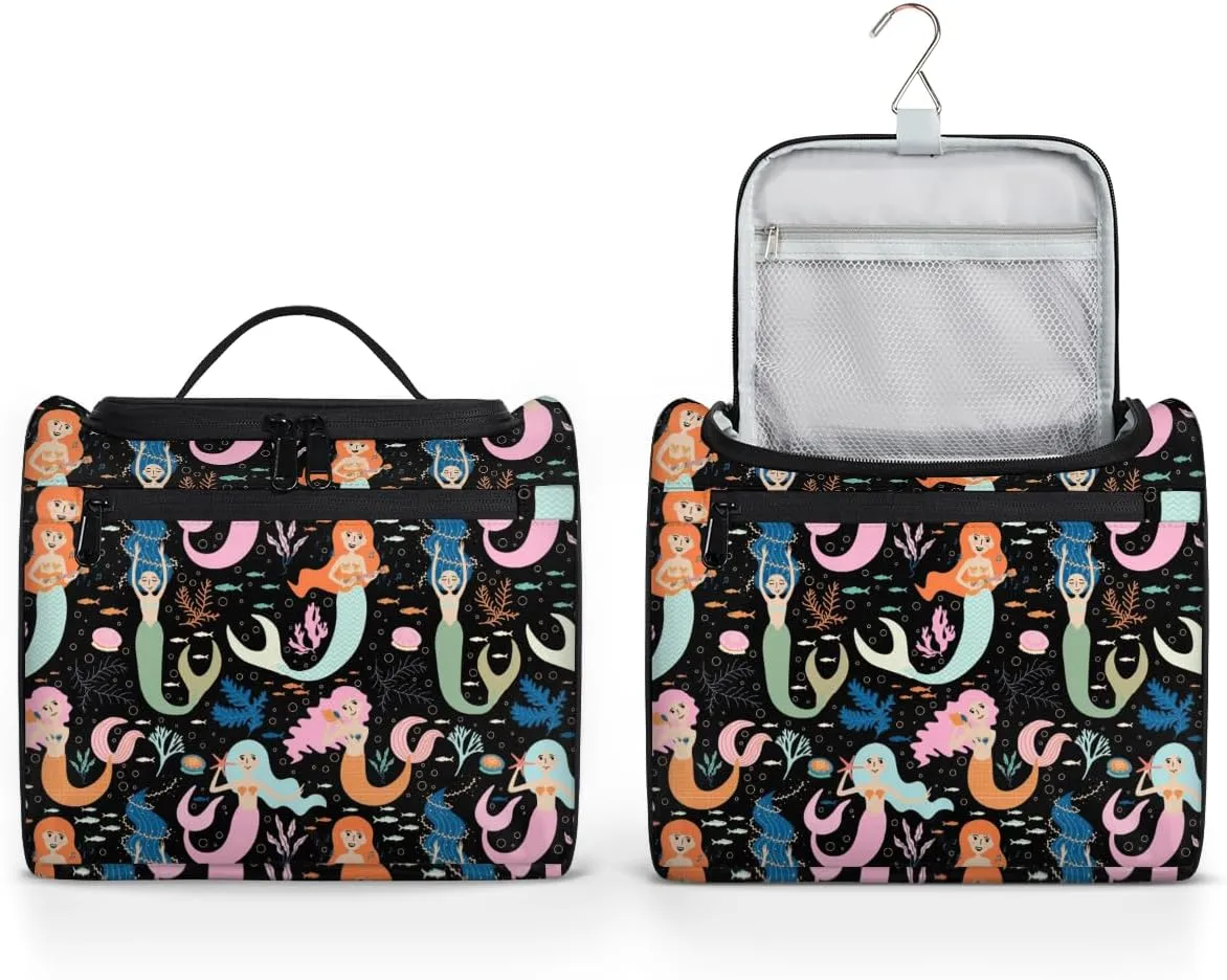 Mermaid Large Travel Toiletry Bag for Women, Travel Organizer for Toiletries, Waterproof Makeup Cosmetic Bag with Handle