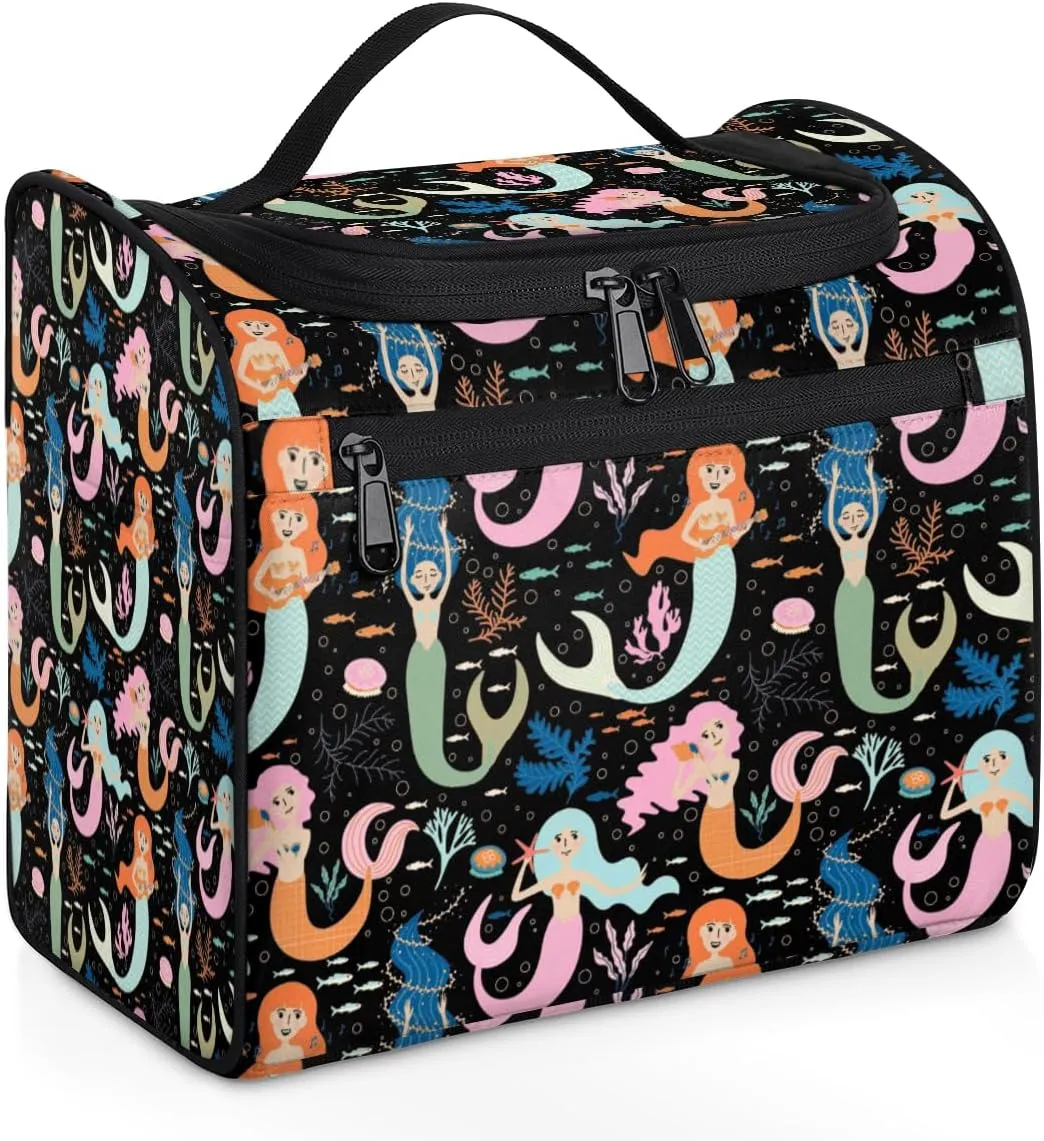 Mermaid Large Travel Toiletry Bag for Women, Travel Organizer for Toiletries, Waterproof Makeup Cosmetic Bag with Handle