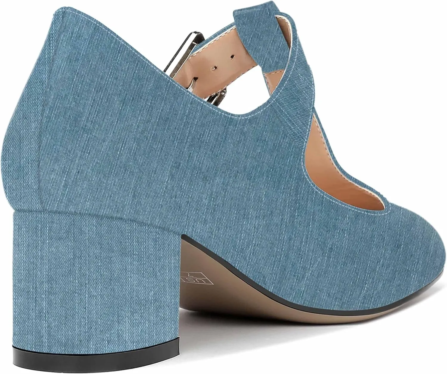 MERRORI Women's Buckle Round Toe T Strap Block Solid Patent Block Low Heel Pumps Shoes 2 Inch