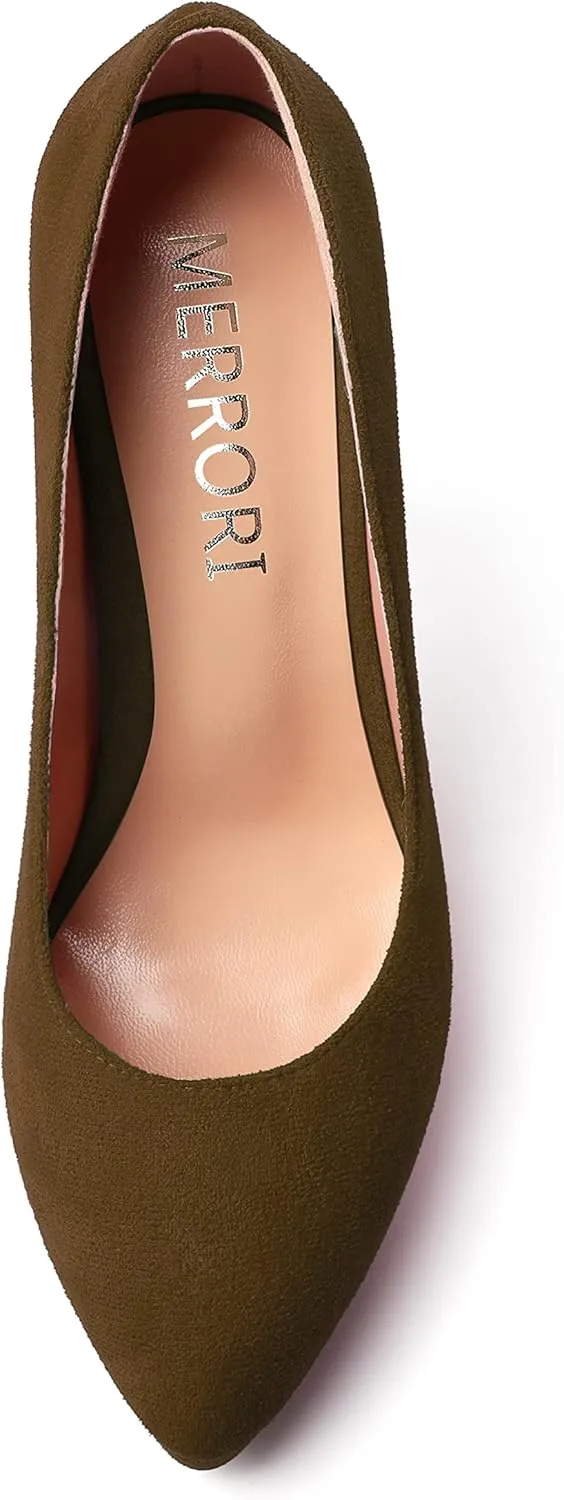 MERRORI Womens Dress Shoes Pointed Toe Cute Suede Slip On Evening Platform Stiletto High Heel Pumps Shoes 4.7 Inch