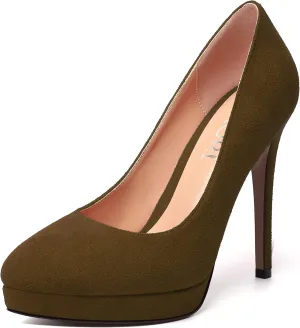 MERRORI Womens Dress Shoes Pointed Toe Cute Suede Slip On Evening Platform Stiletto High Heel Pumps Shoes 4.7 Inch