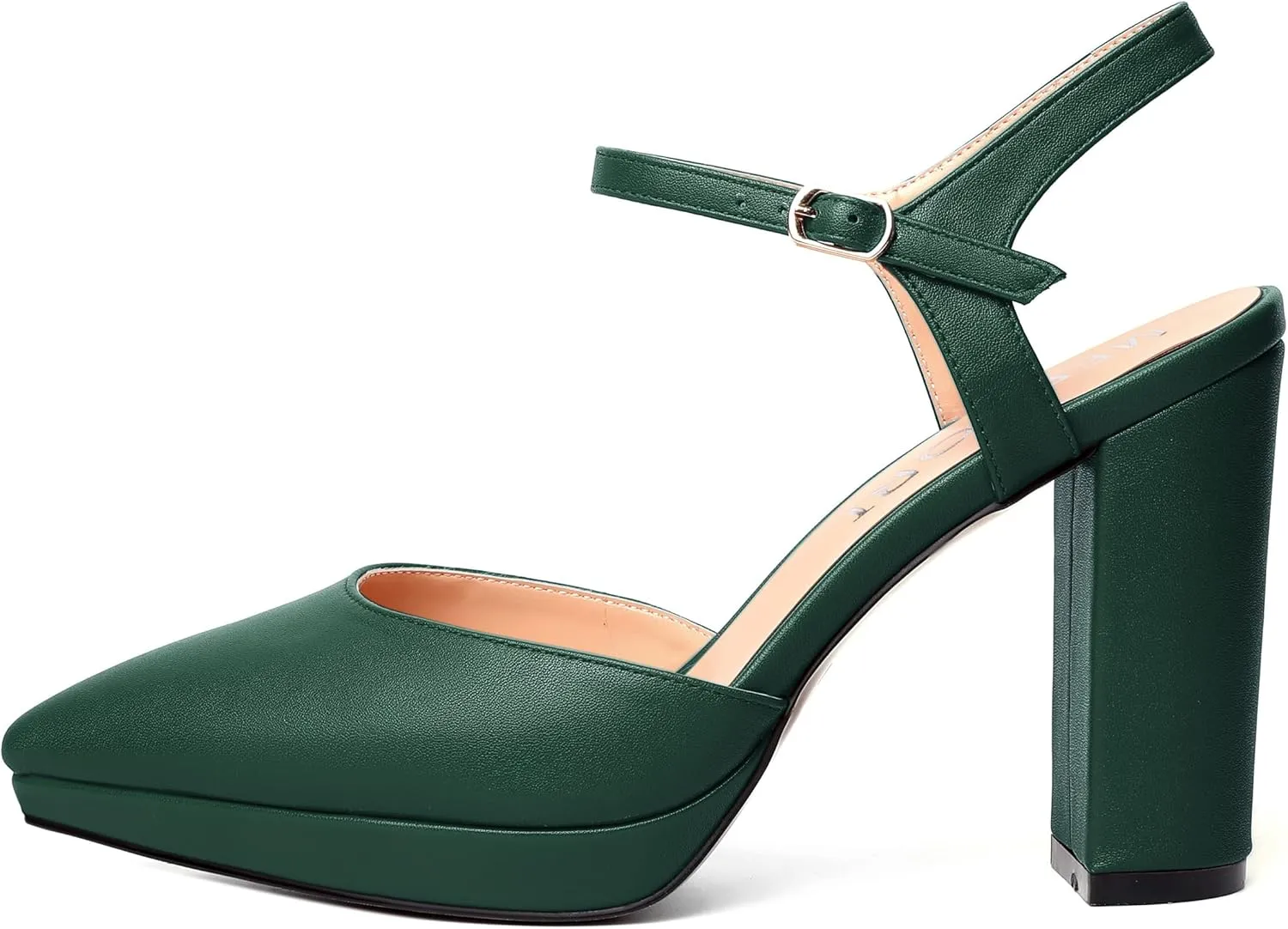 MERRORI Womens Evening Matte Sandals Dress Buckle Pointed Toe Ankle Strap Chunky High Heel Pumps Shoes 4 Inch
