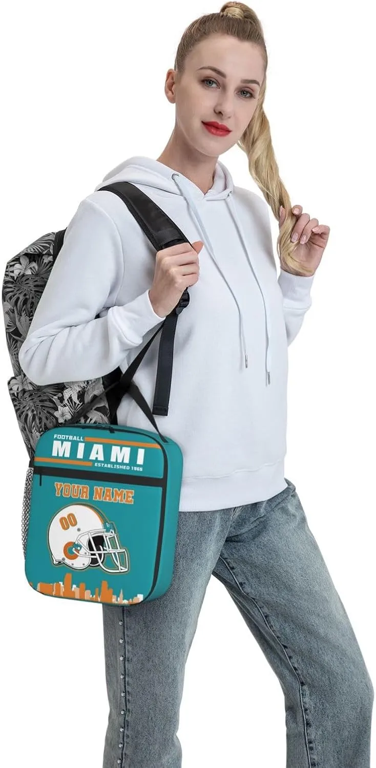 Miami Lunch Box Personalized Adjustable Insulated Lunch Bag Handbag Add Name Number Portable Tote Bag for Women Men