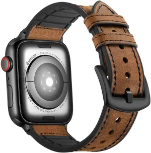 Mifa Compatible with Apple Watch Band 41mm 40mm 38mm Series 9 8 7 6 SE 5 4 3 Hybrid Sports Leather Vintage Dressy Bands Dark Brown Replacement Straps Sweatproof iwatch Nike Space Black