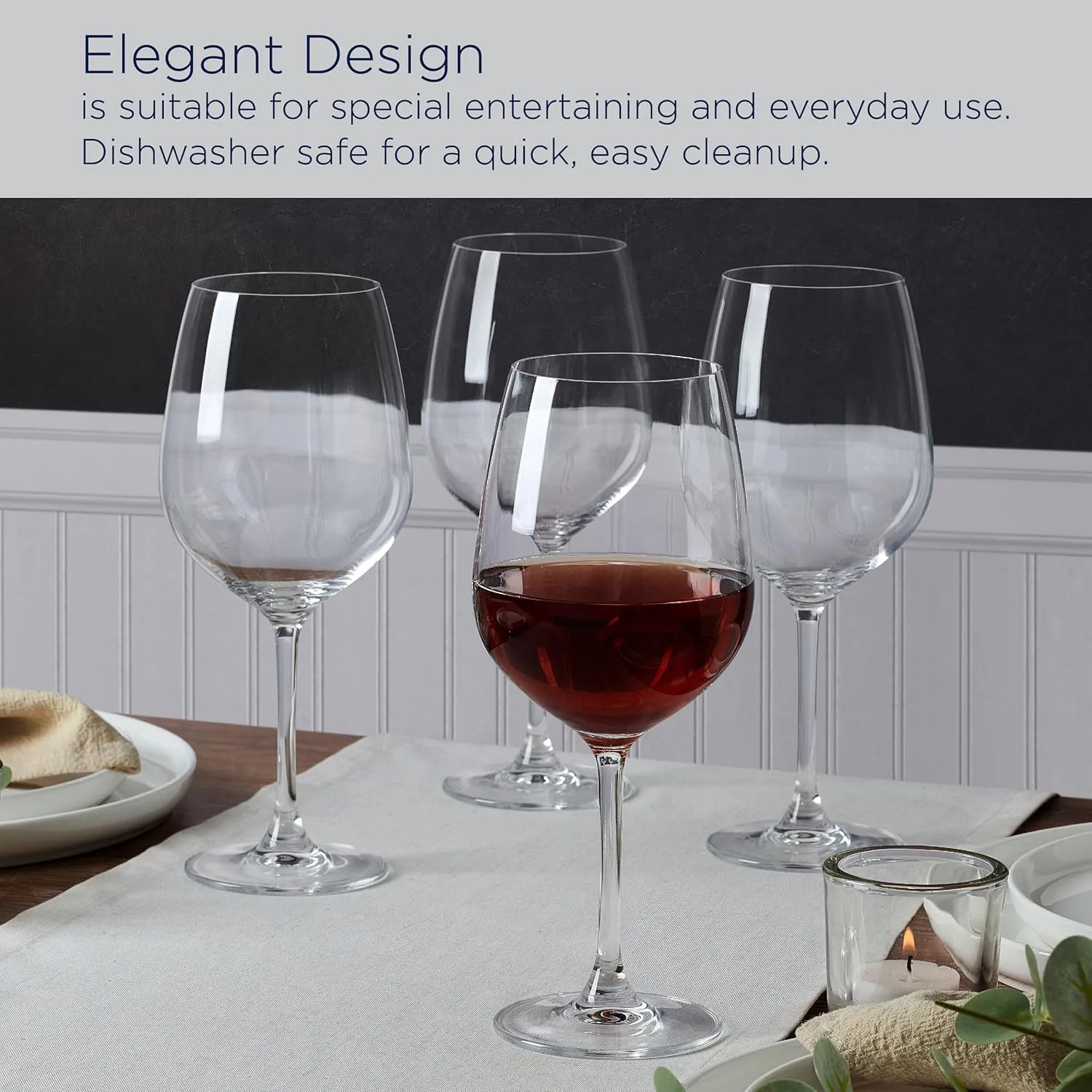 Mikasa Lana Bordeaux Red Wine Glasses, Set of 4, 22 Ounce, Clear