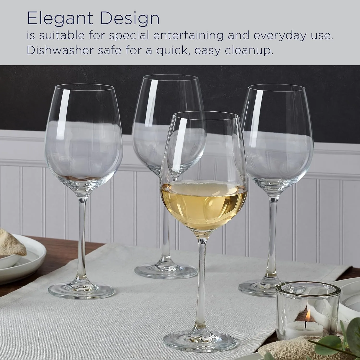Mikasa Lana White Wine Glasses, Set of 4, 8.25 Ounce, Clear