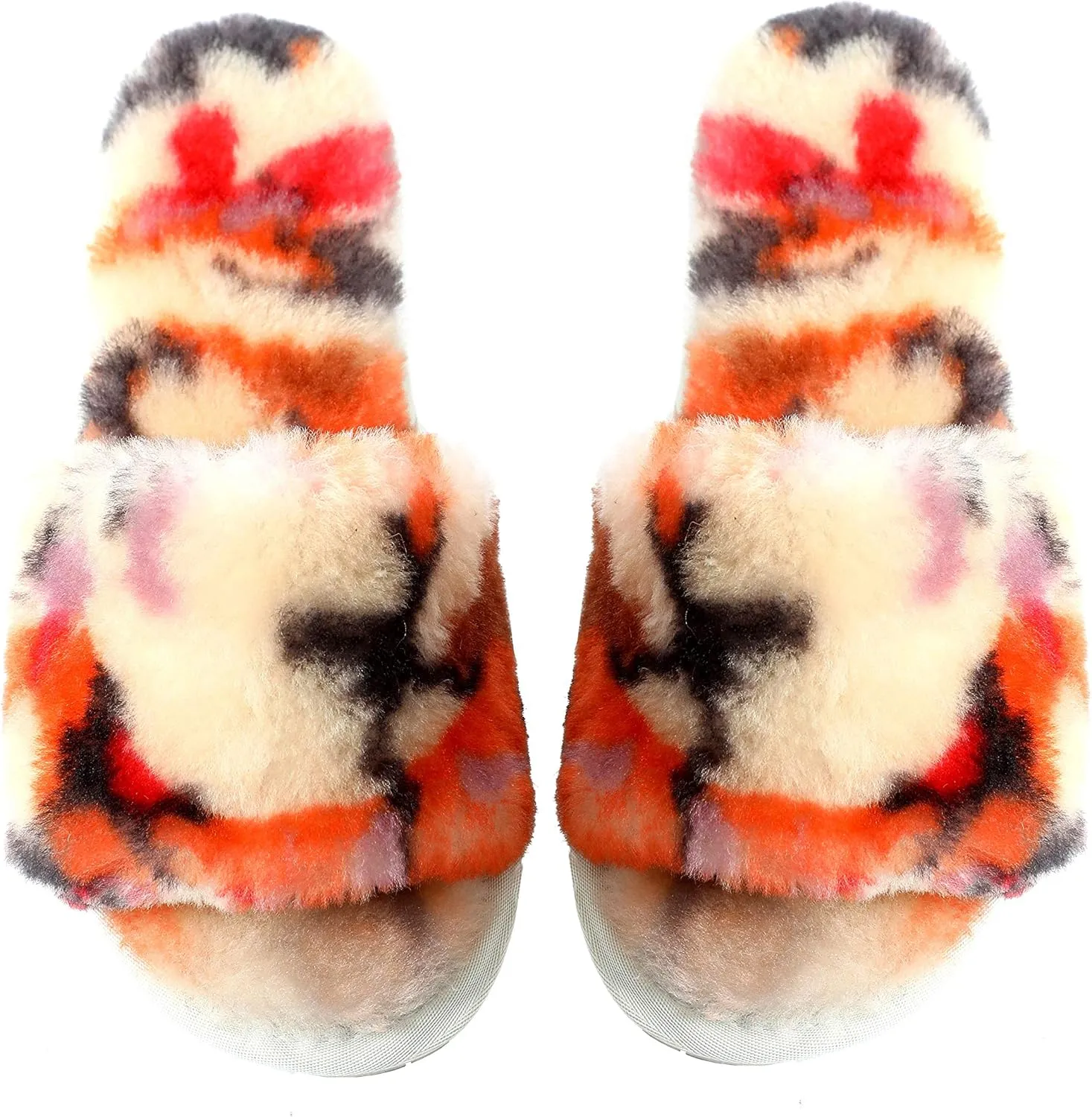 Millffy Women's Wool Fur Slippers Sheepskin Leather Slippers Shearling Fur Fluffy Fuzzy House Bedroom Shoes Slides