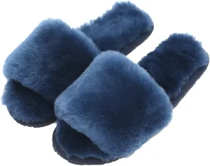 Millffy Women's Wool Fur Slippers Sheepskin Leather Slippers Shearling Fur Fluffy Fuzzy House Bedroom Shoes Slides