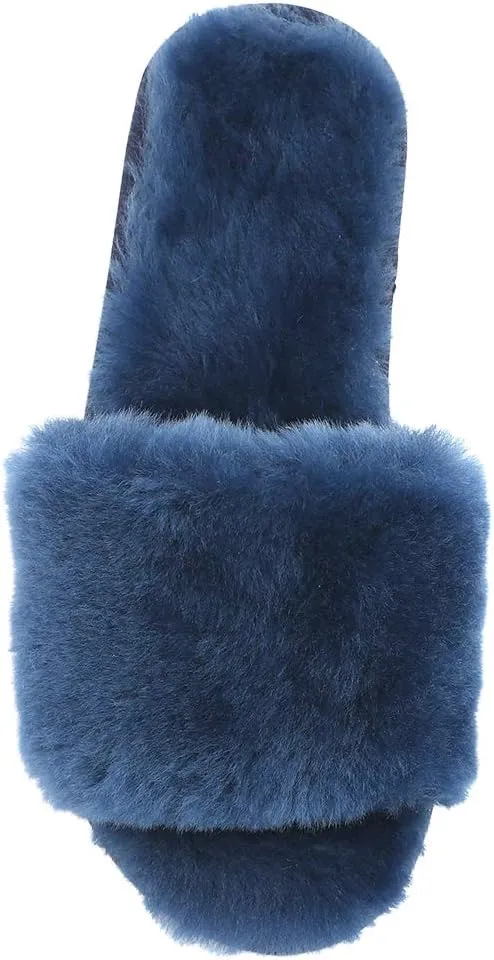 Millffy Women's Wool Fur Slippers Sheepskin Leather Slippers Shearling Fur Fluffy Fuzzy House Bedroom Shoes Slides