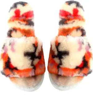Millffy Women's Wool Fur Slippers Sheepskin Leather Slippers Shearling Fur Fluffy Fuzzy House Bedroom Shoes Slides