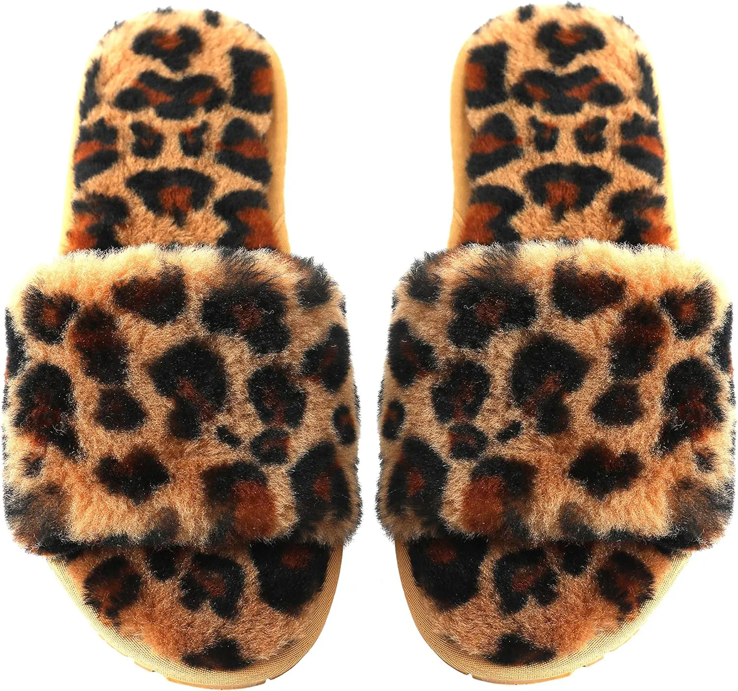 Millffy Women's Wool Fur Slippers Sheepskin Leather Slippers Shearling Fur Fluffy Fuzzy House Bedroom Shoes Slides