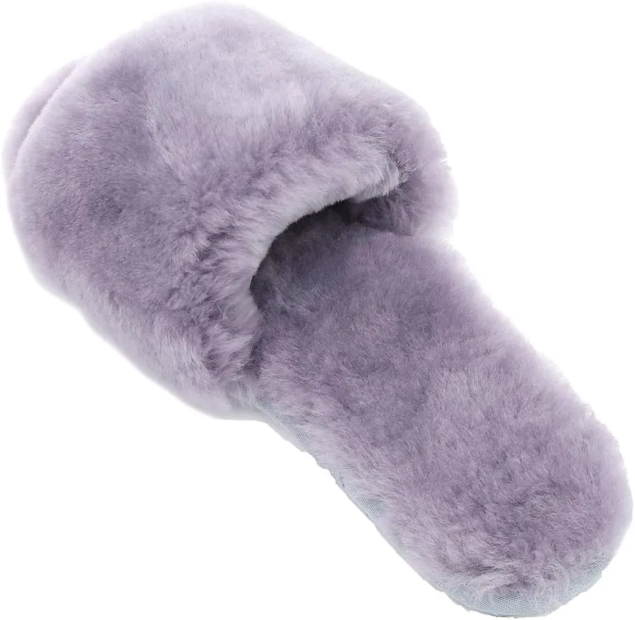 Millffy Women's Wool Fur Slippers Sheepskin Leather Slippers Shearling Fur Fluffy Fuzzy House Bedroom Shoes Slides