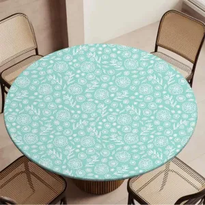 Mint White Tablecloth Pads for Round Tables Floral Ornamental Victorian Design Proof Table Cloth Wipe Clean Table Cover for Indoor and Outdoor Turquoise Decor Fit for 40"-43" Table