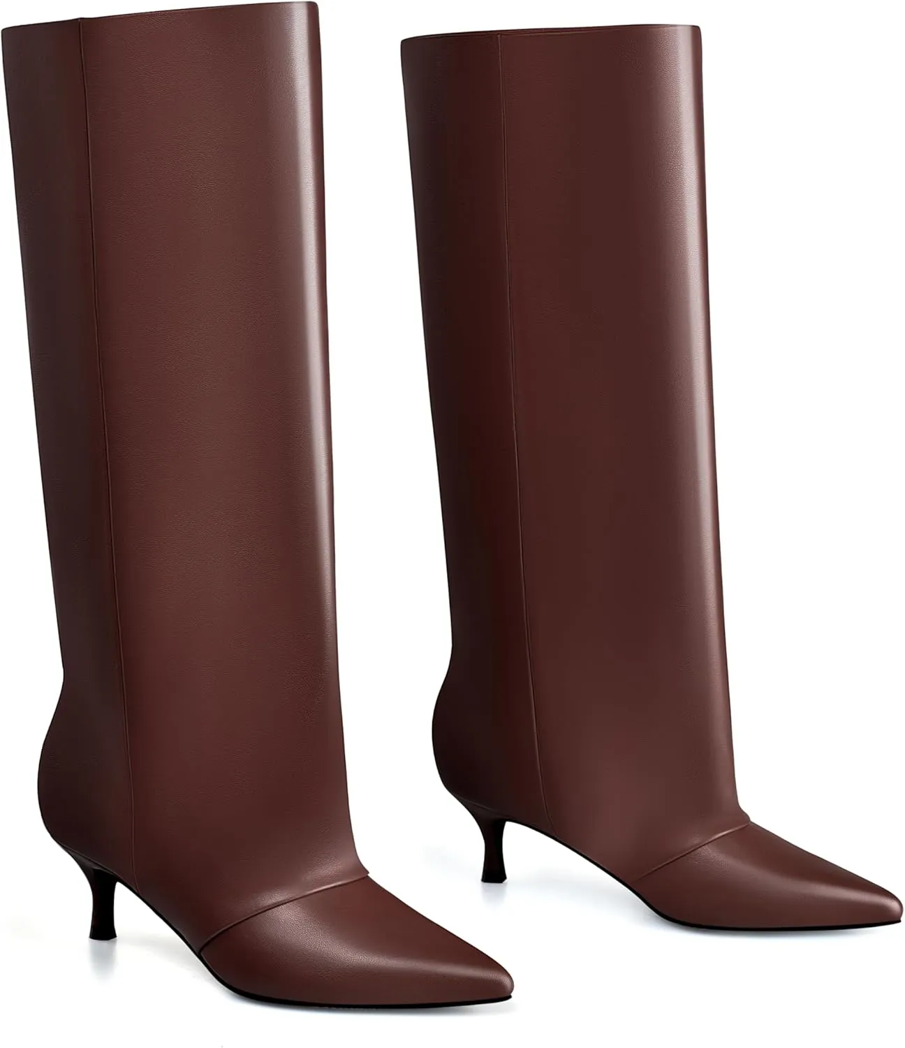 MIRAAZZURRA Knee High Boots Kitten Heel Tall Boots Low Heel Pointed Toe Pull on Slouchy Fashion Long Boots for Women