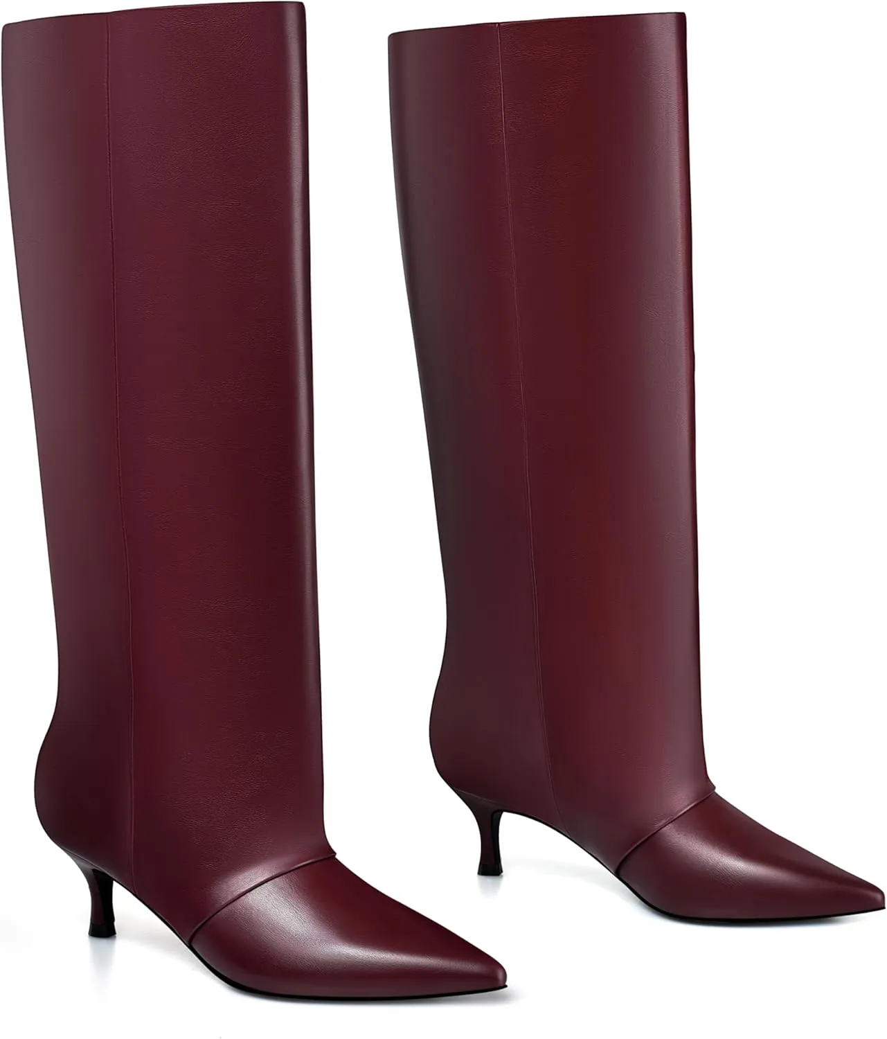 MIRAAZZURRA Knee High Boots Kitten Heel Tall Boots Low Heel Pointed Toe Pull on Slouchy Fashion Long Boots for Women