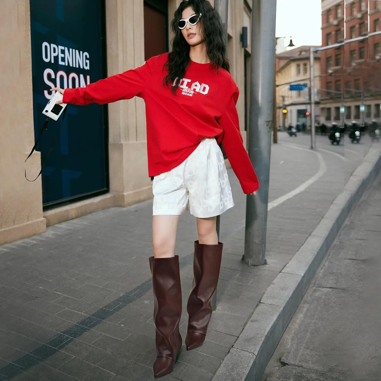 MIRAAZZURRA Knee High Boots Kitten Heel Tall Boots Low Heel Pointed Toe Pull on Slouchy Fashion Long Boots for Women