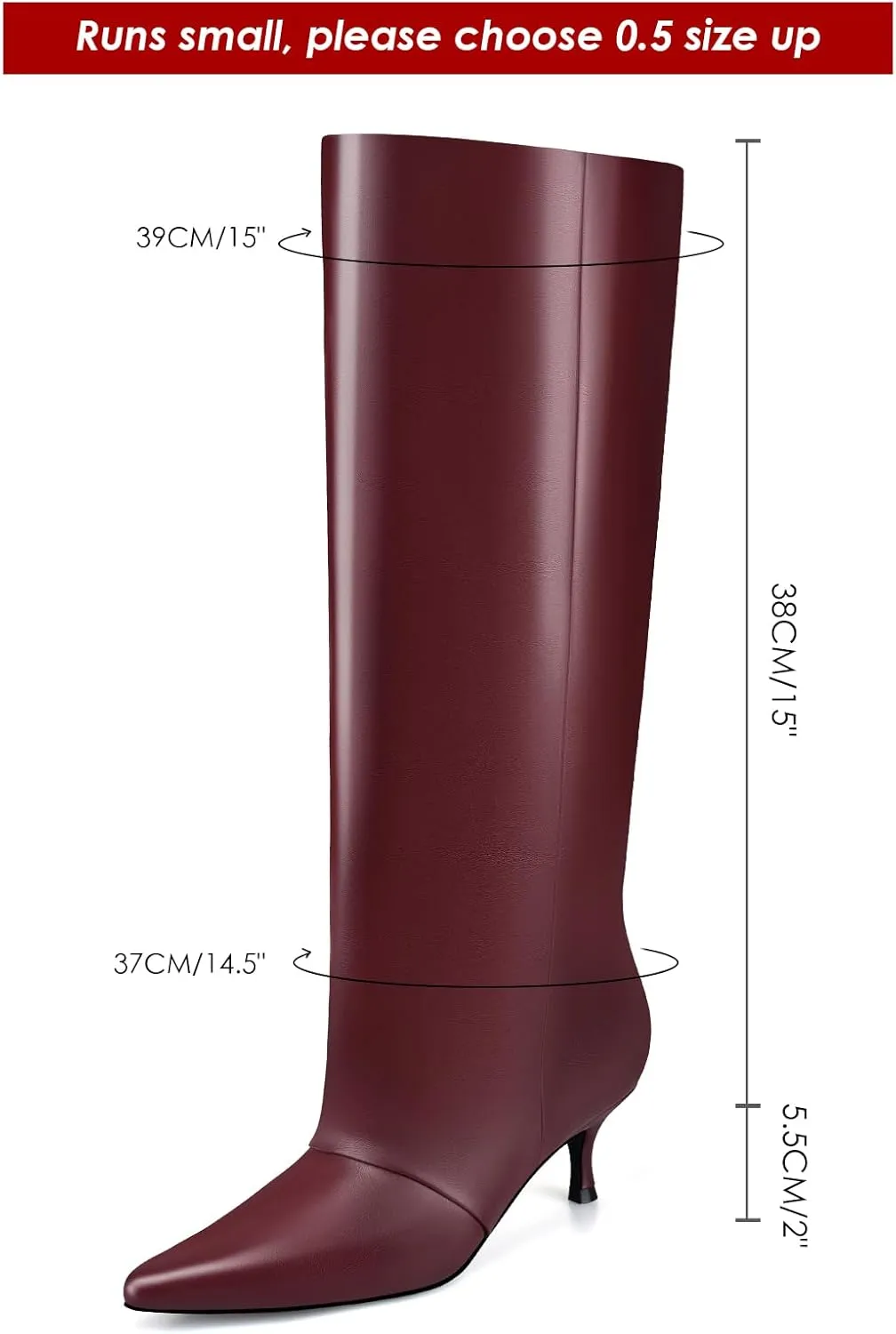 MIRAAZZURRA Knee High Boots Kitten Heel Tall Boots Low Heel Pointed Toe Pull on Slouchy Fashion Long Boots for Women