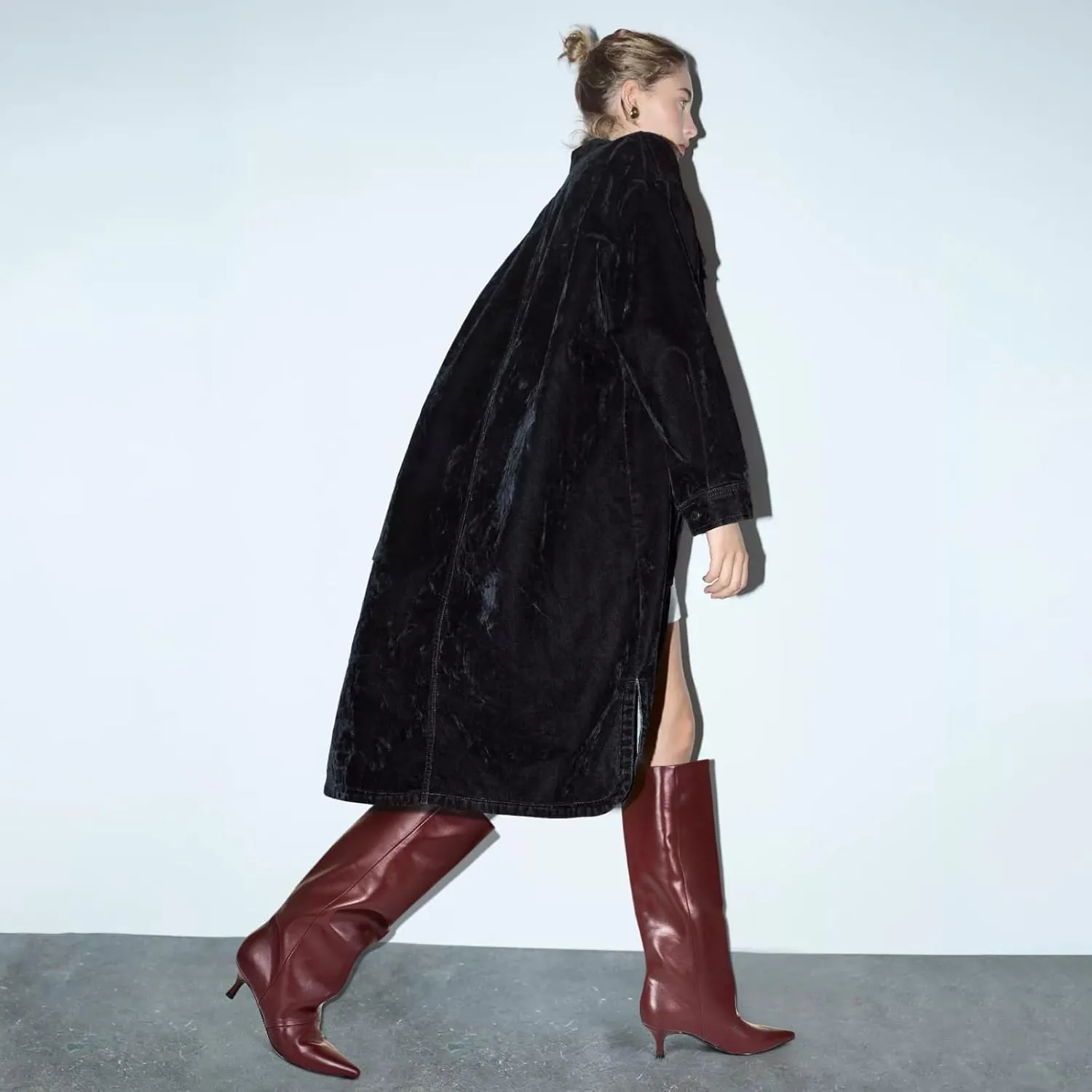 MIRAAZZURRA Knee High Boots Kitten Heel Tall Boots Low Heel Pointed Toe Pull on Slouchy Fashion Long Boots for Women