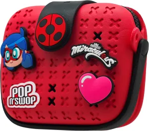 Miraculous Ladybug - Pop n' Swop Purse, with 4 Badges, Handle and Zipper, Lightweight Durable Waterproof Handbag (Wyncor)