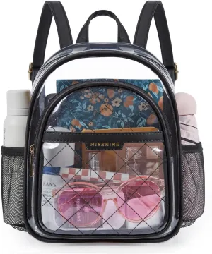 Missnine Clear Backpack for Stadium Approved, Quilted Clear Bag for Stadium Events with Leather Trim for Sports Event, Concert, Festival, Daily