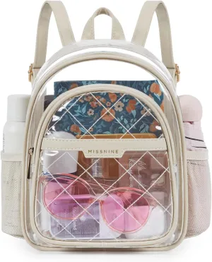 Missnine Clear Backpack for Stadium Approved, Quilted Clear Bag for Stadium Events with Leather Trim for Sports Event, Concert, Festival, Daily