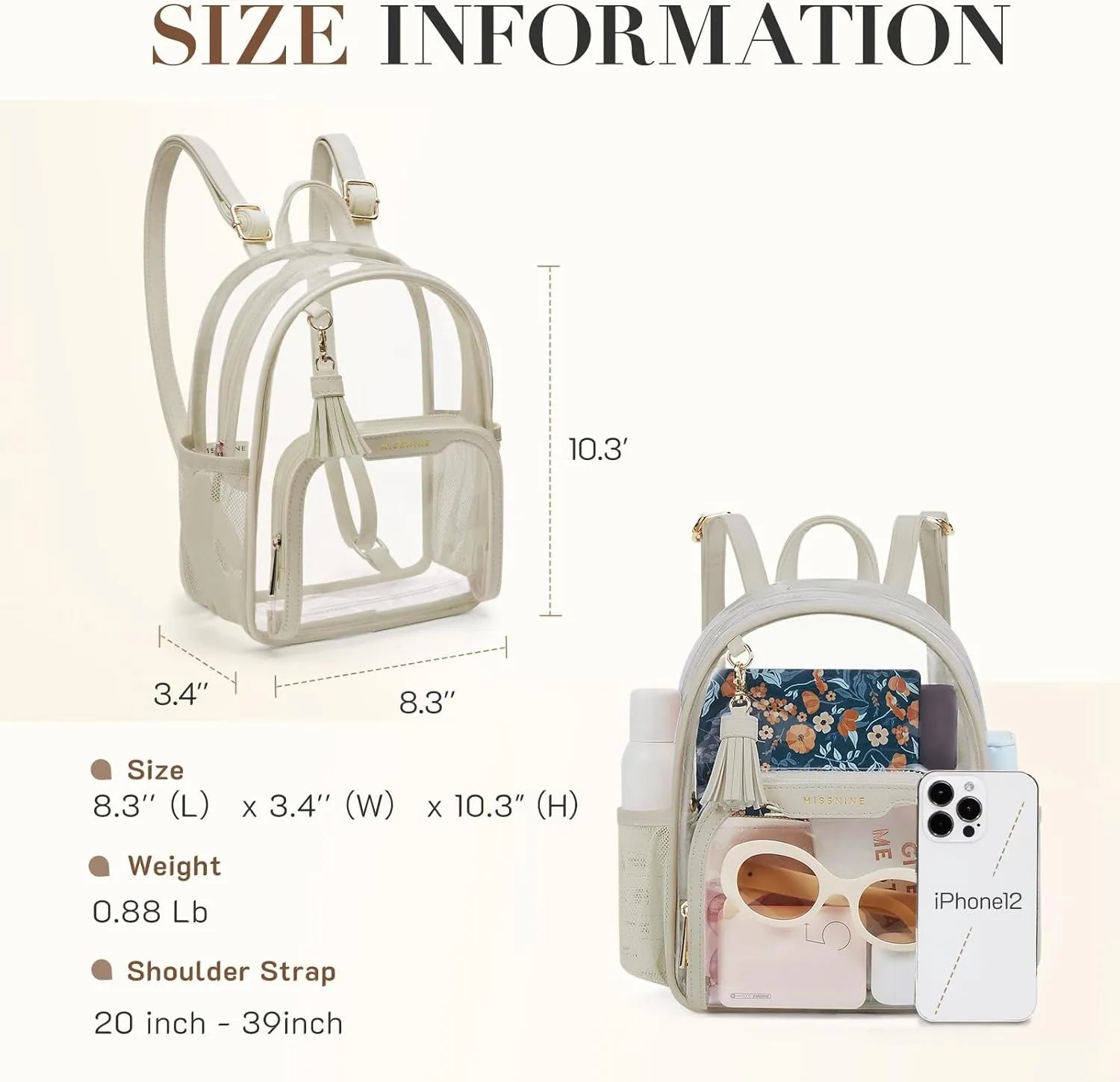 Missnine Clear Backpack Stadium Approved, Thick PVC Mini Clear Bag with Leather Trim for Sports Event, Concert, Festival, Leopard