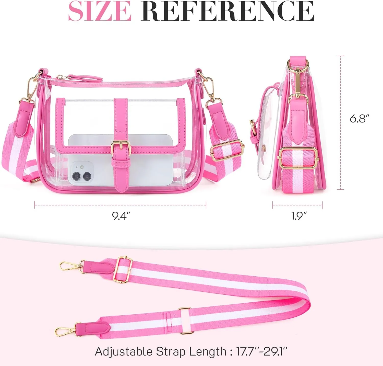 Missnine Clear Bag Stadium Approved PVC Crossbody Purse for Women Transparent Shoulder Concert Bag with Guitar Strap