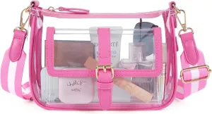Missnine Clear Bag Stadium Approved PVC Crossbody Purse for Women Transparent Shoulder Concert Bag with Guitar Strap