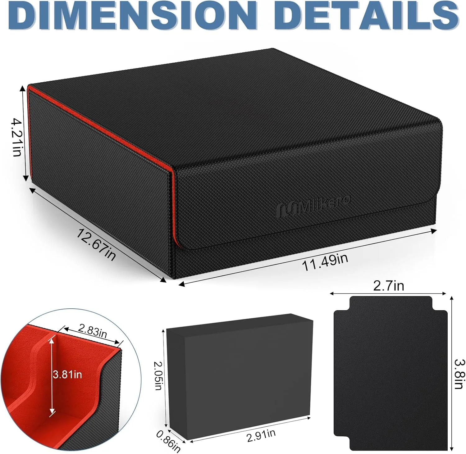 Mlikero Card Deck Case, 2400  Trading Card Storage Box with 10 Colorful Dividers and 4 Foam Stoppers, Leather Magnetic Closure Commander Deck Box Fit for MTG, TCG (4 Rows, Black&Red)